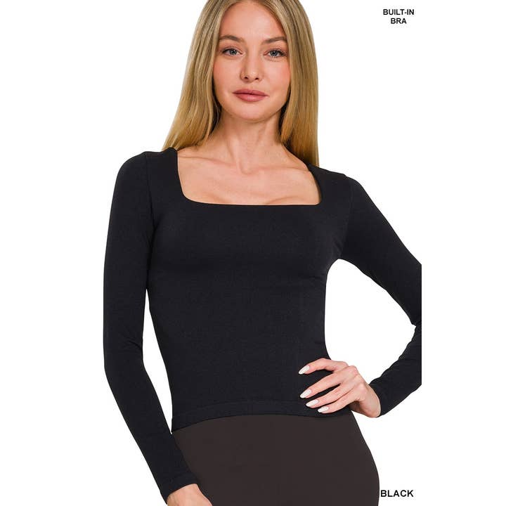 SEAMLESS FITTED SQUARE NECK TOP WITH BUILT IN BRA for wholesale by Apolline