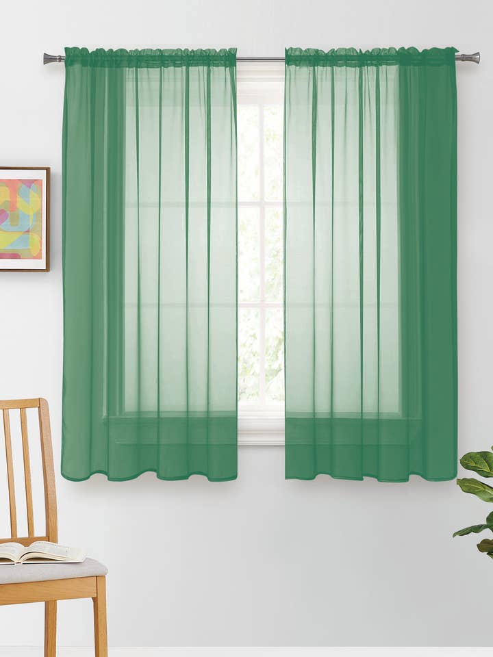 Solid Voile Rod Pocket Sheer Curtains for Bedroom Drapes Set of 2 45" Curtains for Bedroom Panels Window Treatment Home Decor 45" for wholesale by Jenin Home Furnishing Inc