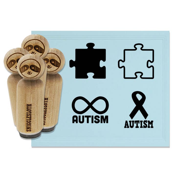 Autism Awareness Puzzle Piece Ribbon Symbol Rubber Stamp Set for Stamping Crafting Planners for wholesale by Sniggle Sloth
