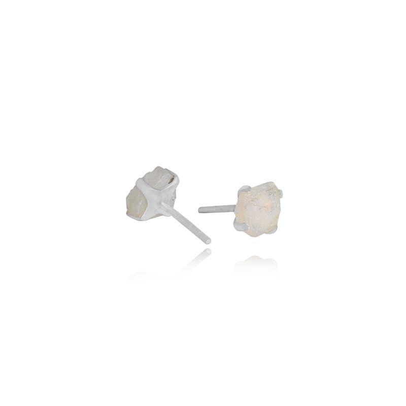 Nature Crafts - Wholesale Stud/Post Earrings - Natural Rough Rainbow Moonstone Stud Earrings in 925 Silver4