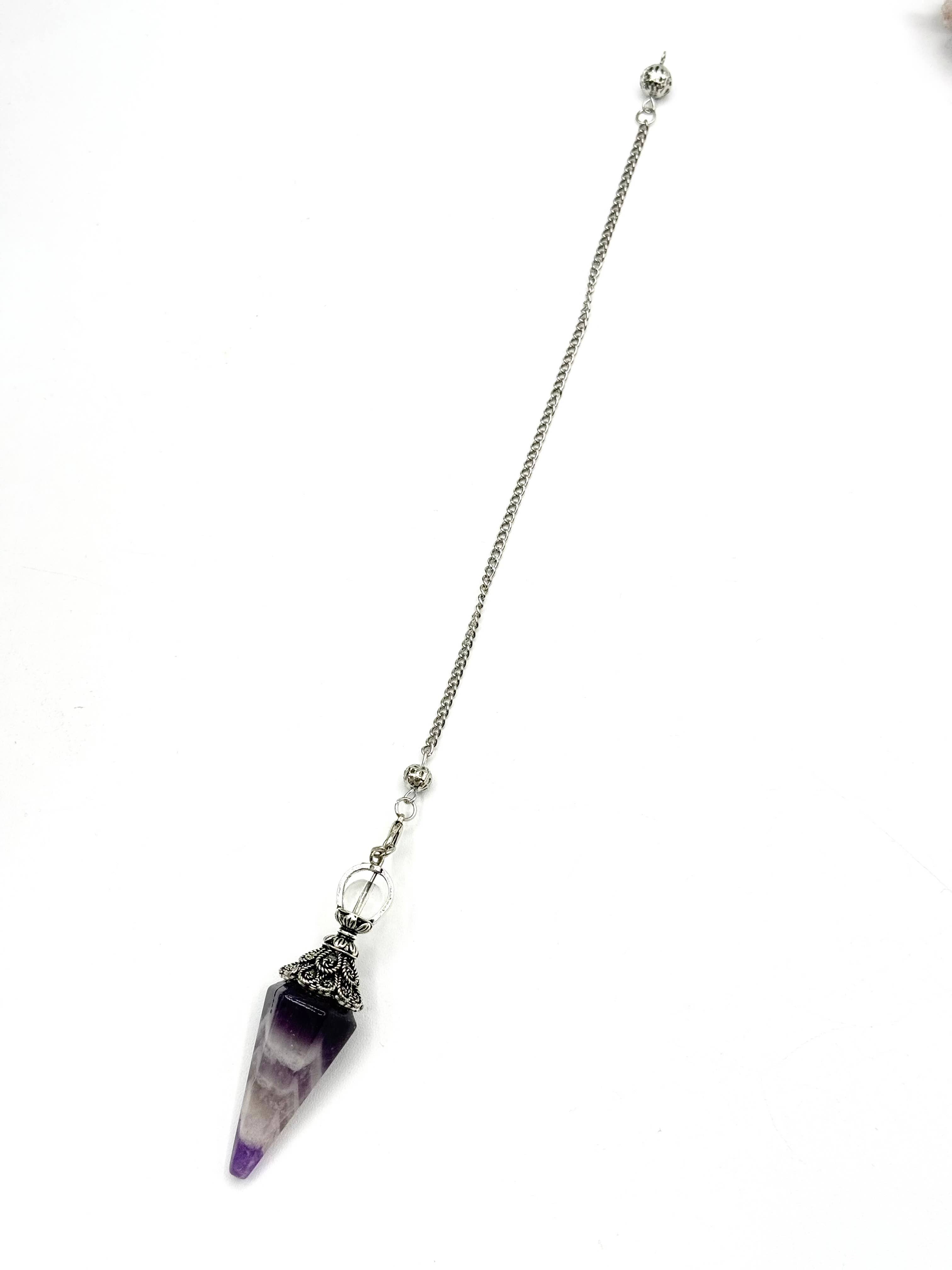 Meraki Gemstones - Wholesale Pendulum Board - Amethyst Double Cap Pendulum with Silver Plate Chain3