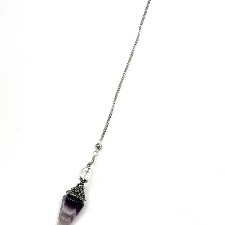 Meraki Gemstones - Wholesale Pendulum Board - Amethyst Double Cap Pendulum with Silver Plate Chain3
