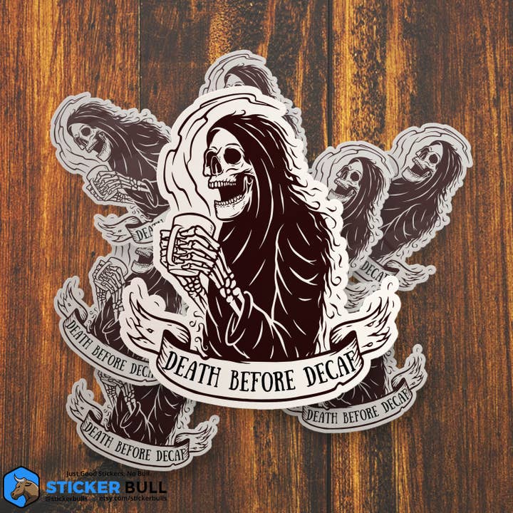 Sticker Bull – wholesale Klistermärke – Död före koffeinfritt, kaffeälskare klistermärke, vinyl vattentät klistermärke för bilar, vattenflaskor, bärbara datorer och mer!2