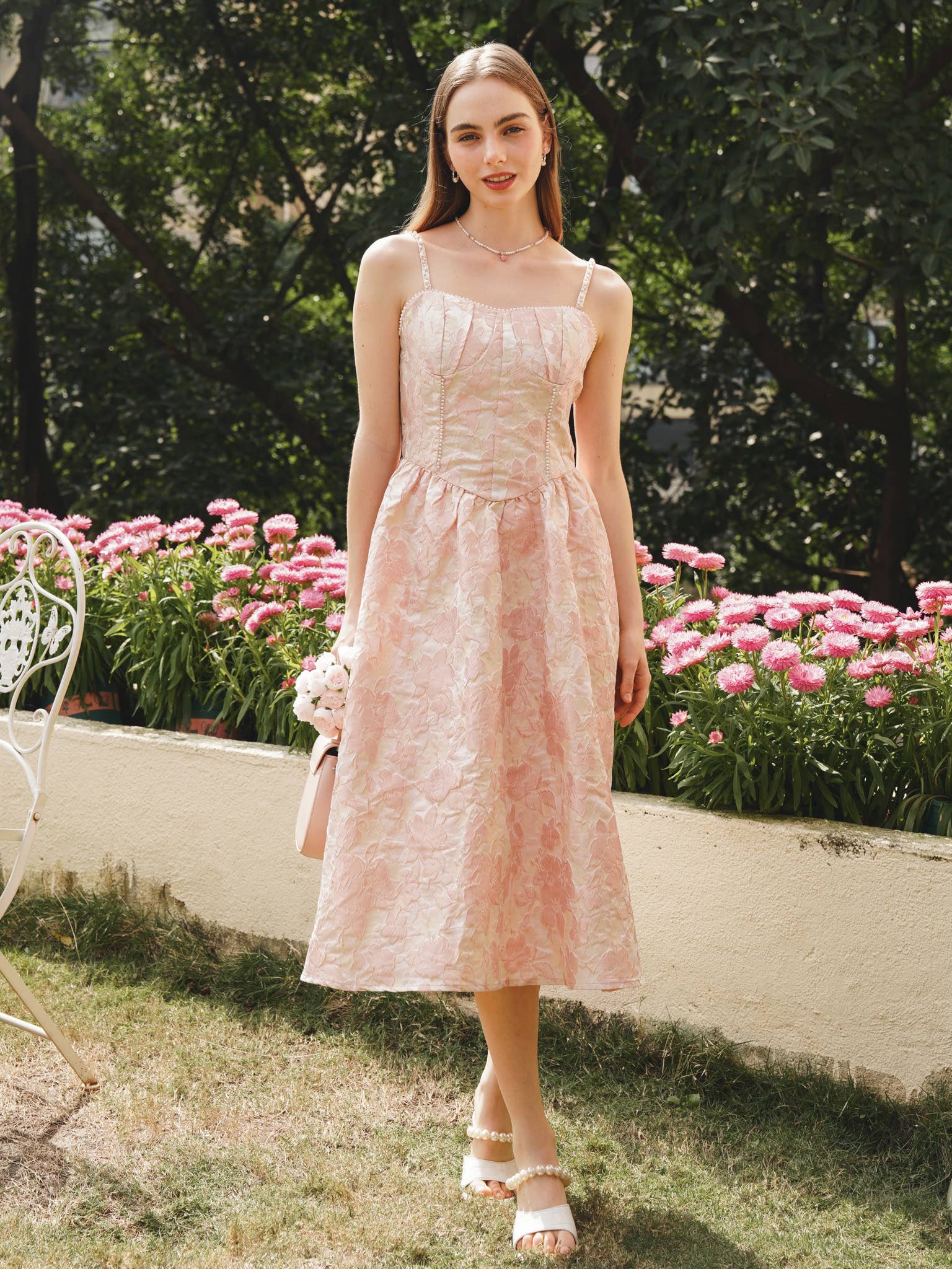 ROSIE POSIE - Wholesale Dress - Women's - RP2231 - Pearl-Embellished Blush Floral Embroidered Dress3