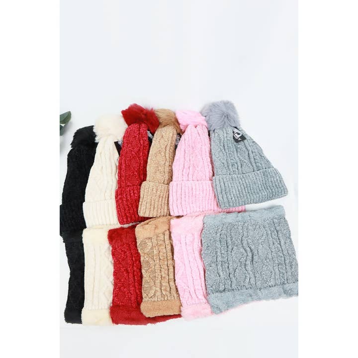 Knit Double Layer Beanies and Neck Warmer Set for wholesale by Love and Repeat