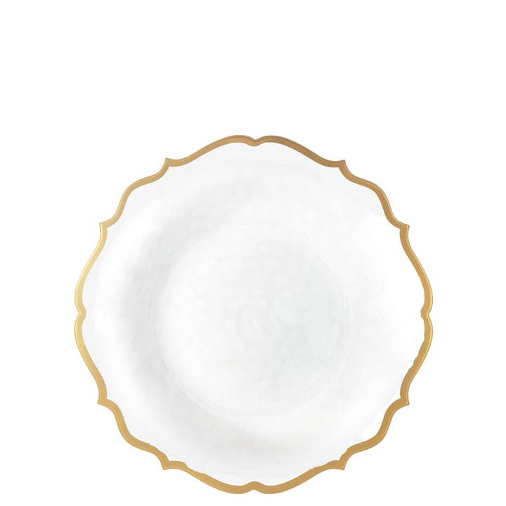 EcoQuality - Wholesale Salad Plate - 7.5" Disposable Fancy White Plastic Salad Plates Gold Rim