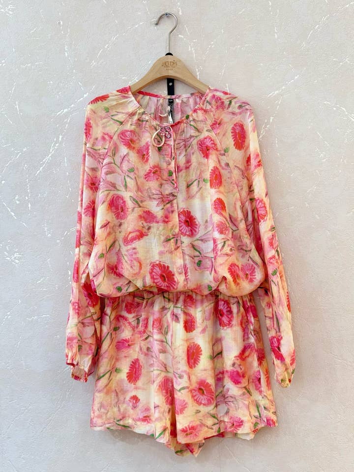 Långärmad skjorta med shorts set med blommönster för wholesale av Chilli Girl Collection