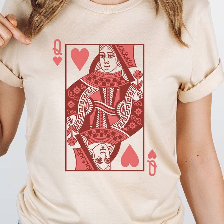 Queen Of Hearts Playing Card Basic Graphic Tee for wholesale by Kissed Apparel