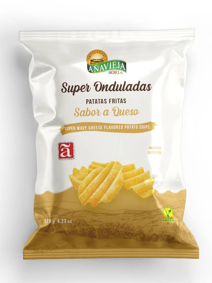 SUPER WAVY CHEESE FLAVORED POTATO CHIPS. Gluten free for wholesale by Aperitivos de Anavieja
