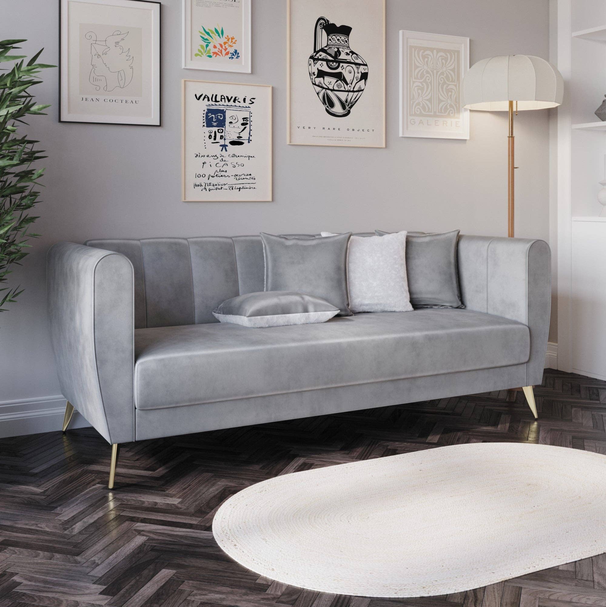 Home Design - Wholesale Sofa - Scarlett Velvet Flared Arm 3-Seater Sofa with 4 Throw Pillow4