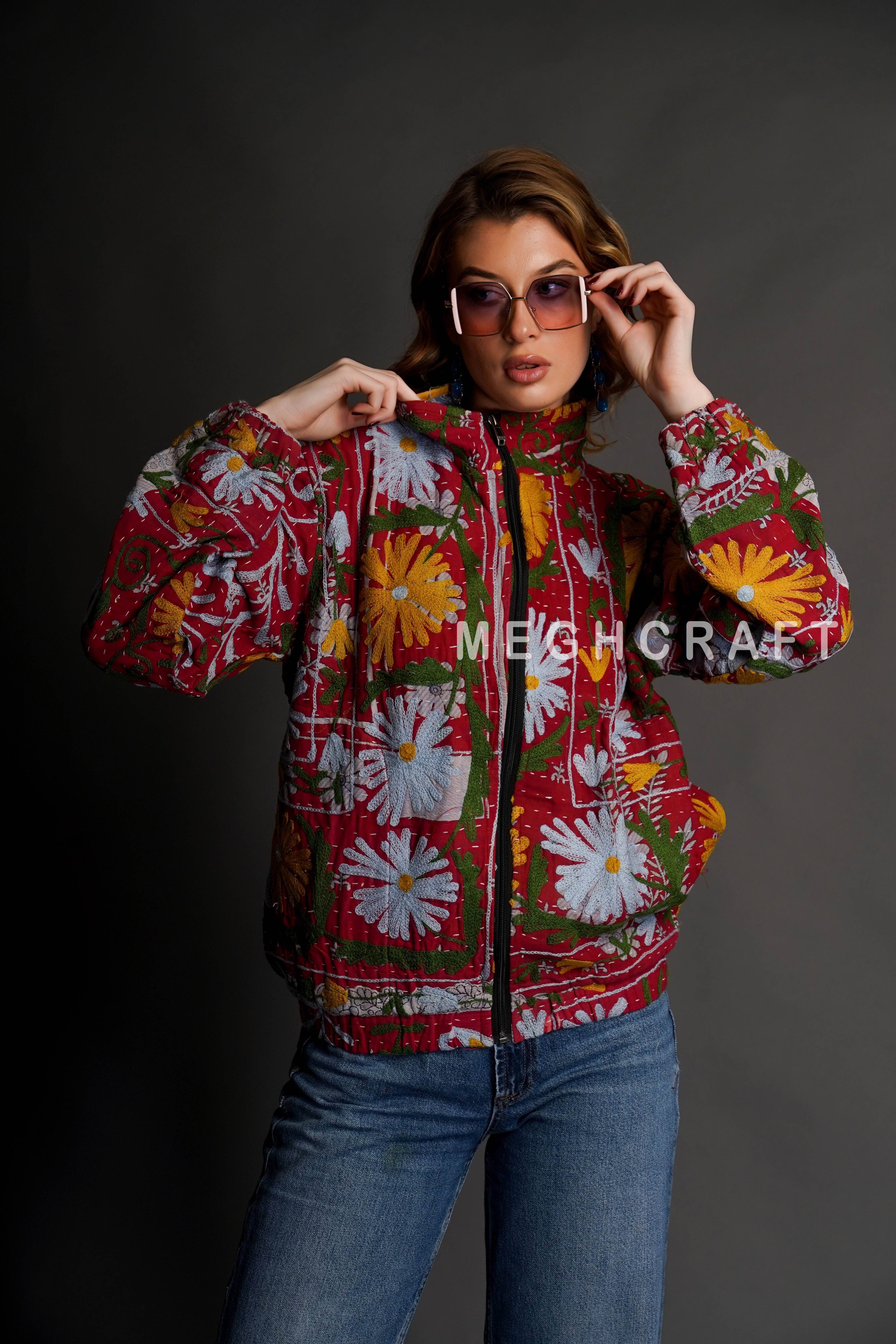 Meghcraft - Vendita all'ingrosso Bomber - Donna - Giacca Bomber Donna Vintage Kantha con Ricami Suzani