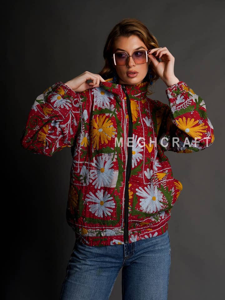 Meghcraft - Venta al por mayor Chaqueta bómber - Mujer - Chaqueta Bomber Vintage Kantha Suzani para Mujer