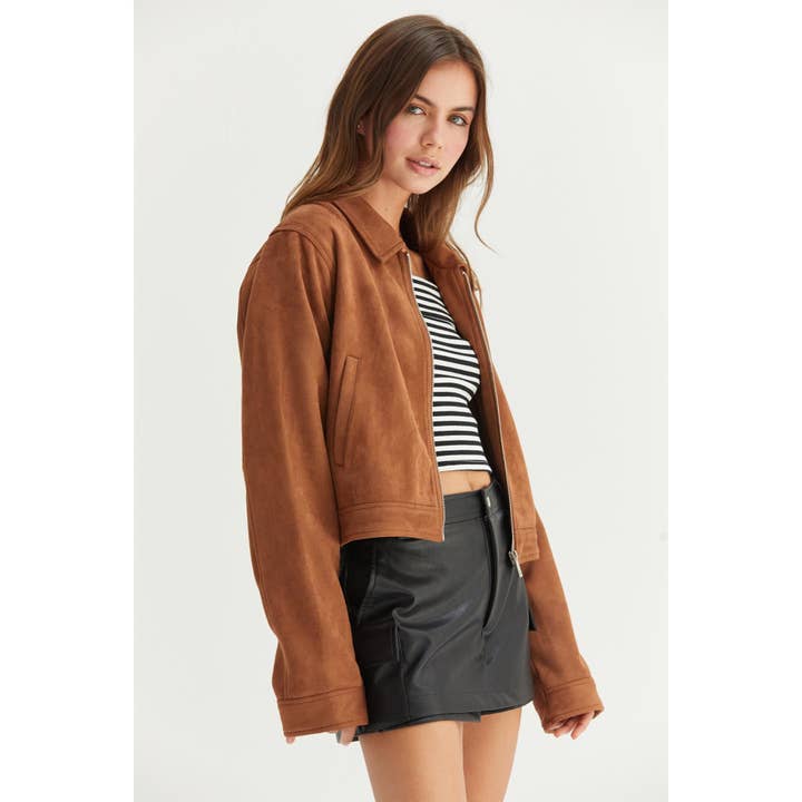 HYFVE - Wholesale Jacket - Women's - HF24F590-CROPPED FAUX SUEDE ZIP-UP JACKET