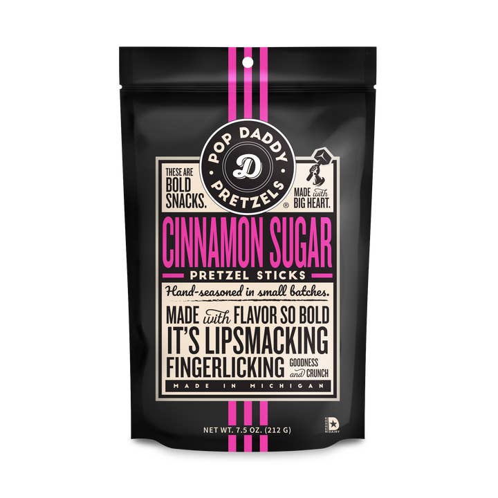 Pop Daddy – Cinnamon Sugar Seasoned Pretzels 7.5oz for wholesale by Pop Daddy Snacks