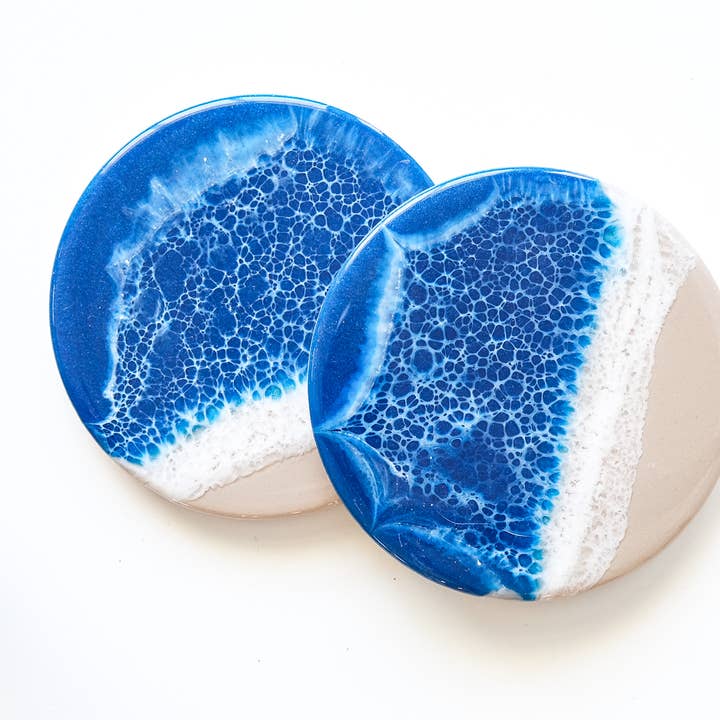 Bayside Blue Coasters - Sæt med 4 for engroshandel hos Vixen Hollow Arts