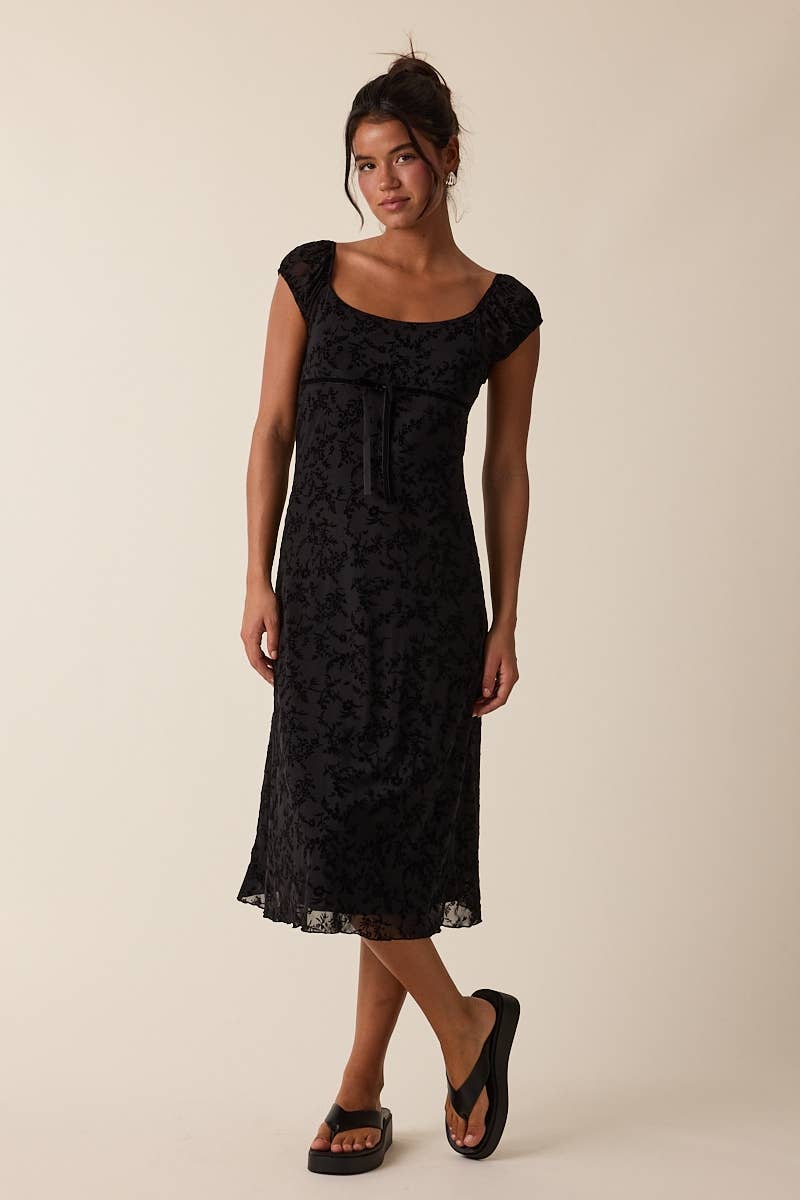 Sky to Moon - Wholesale Dress - Women's - BURNOUT VELVET CAP SLEEVE LAYERED MIDI DRESS1