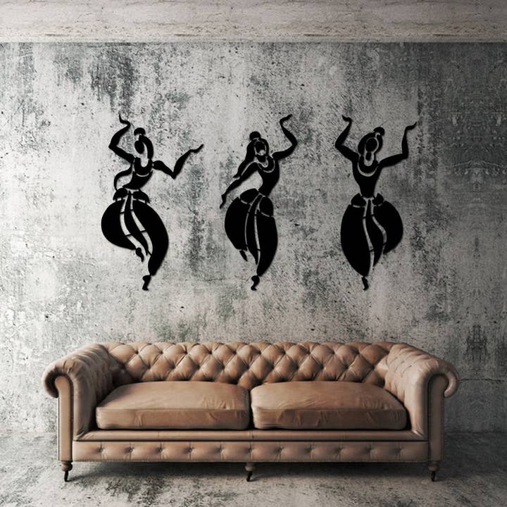 benjashop - Venta al por mayor Papel pintado 3D - Arte de pared de metal con bailarinas indias