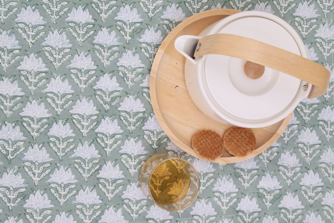 Rozablue - Wholesale Tablecloth - Handblockprinted  Tablecloth 160 x 270  Dustyrose green4