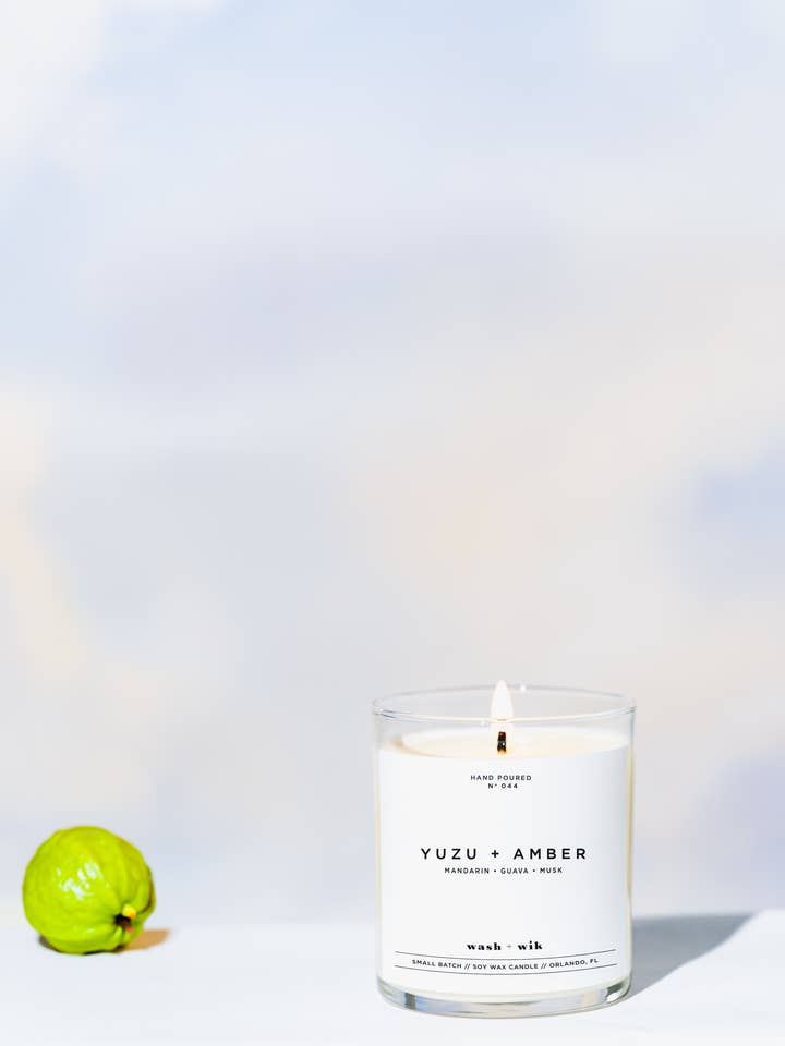 Yuzu + Amber Soy Wax Candle | Mandarin Scented - 1 Wick for wholesale by Wash and Wik