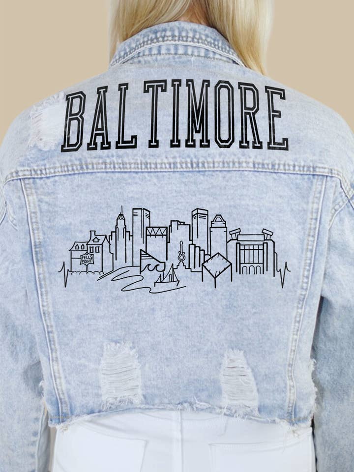 Baltimore Skyline Denim Jacket for wholesale by Rivalry Runway
