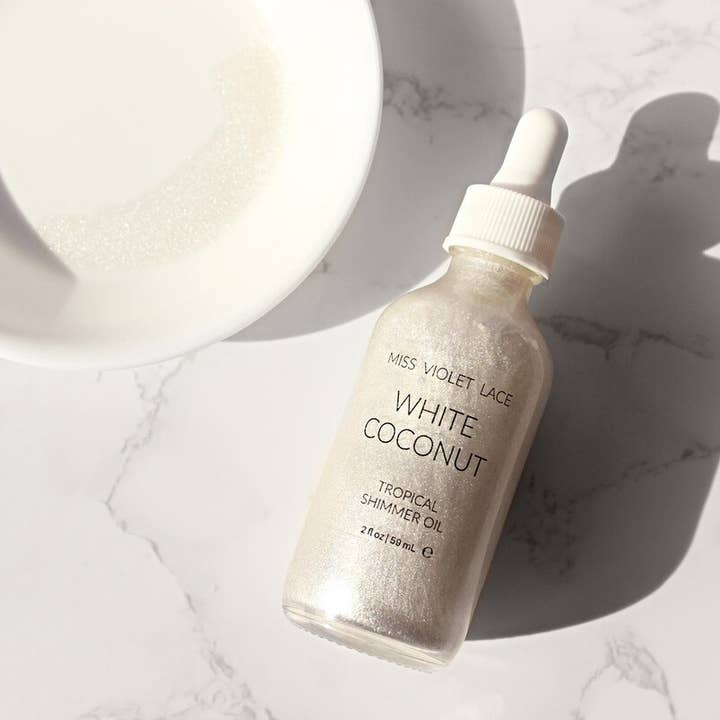 Miss Violet Lace LLC - Wholesale Body Glitter/Shimmer - Coconut Shimmer Body Oil // White Coconut