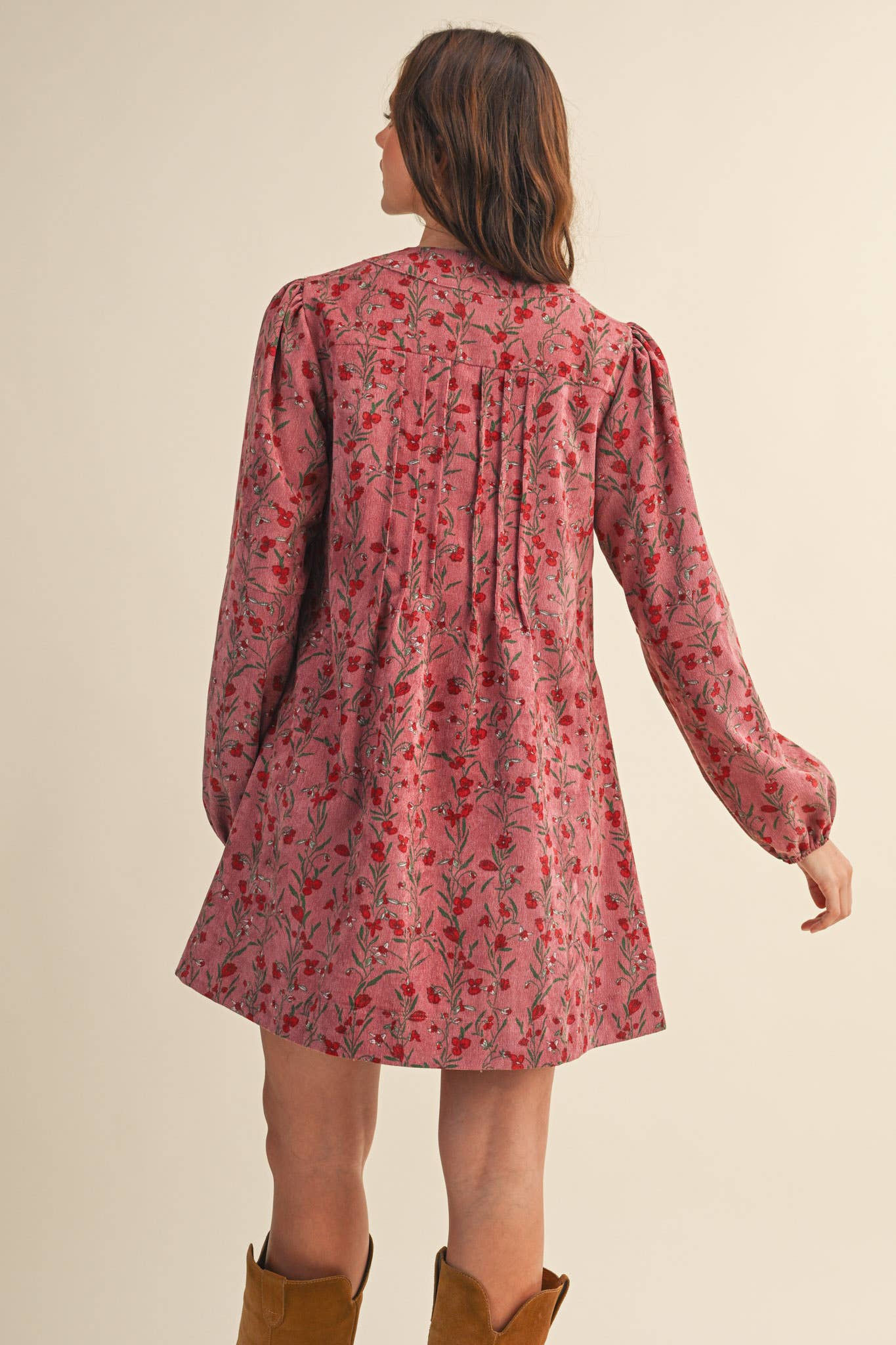 &MERCI - Wholesale Dress - Women's - FLORAL CORDUROY MINI DRESS MDR440920