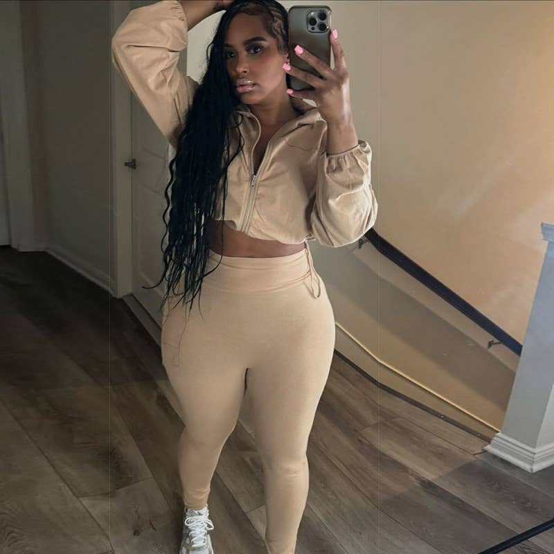 Lily Clothing - Wholesale Top & Pant Set (NOT Loungewear) - Women's - Drawstring Crop Top High Waist Skinny Pants Set39