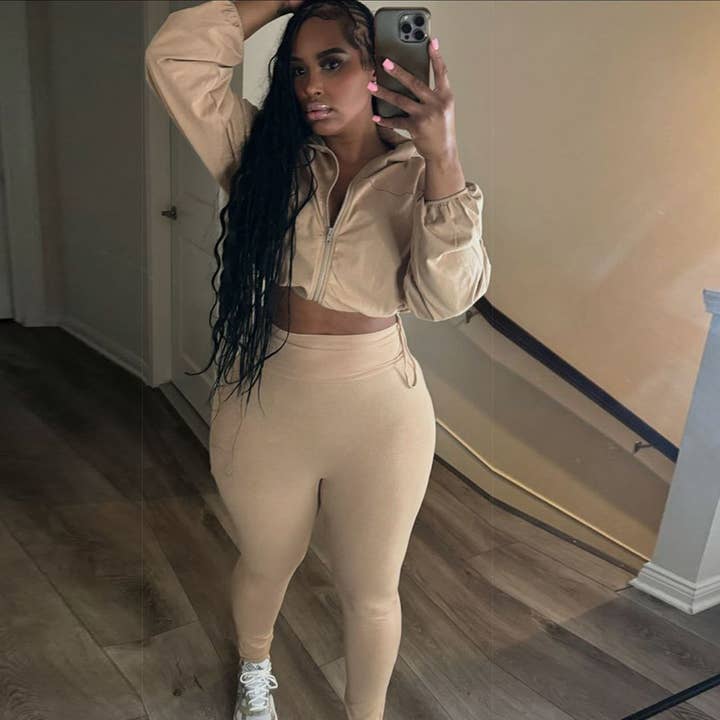 Lily Clothing - Wholesale Top & Pant Set (NOT Loungewear) - Women's - Drawstring Crop Top High Waist Skinny Pants Set39