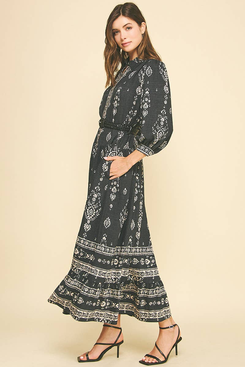 PINCH - Venta al por mayor Vestido - Mujer - VESTIDO MAXI ESTAMPADO PAISLEY CON CINTURÓN - 6424D10