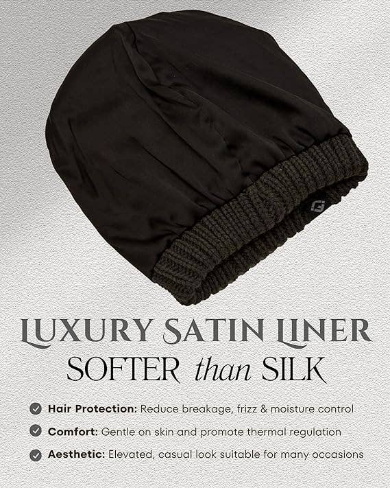 Funky Junque – Gorro - Mulher por atacado – Gorro FJ Cetim Canelado Sólido - Carvão1