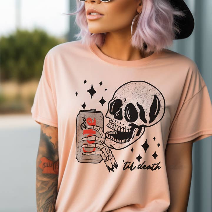 Par.tees by Party On! - Wholesale T-shirt met print - Dames - Diet Coke Liefhebber Schedel Grappige Cafeïne Koffiewinkel Grafisch T-shirt3