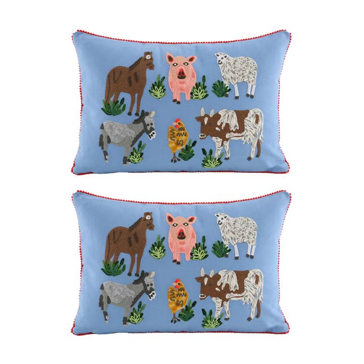 2ABCC231222_DBRD SET / 2 FARM ANIMAL CUSHION 16x24 for wholesale by Karma Living
