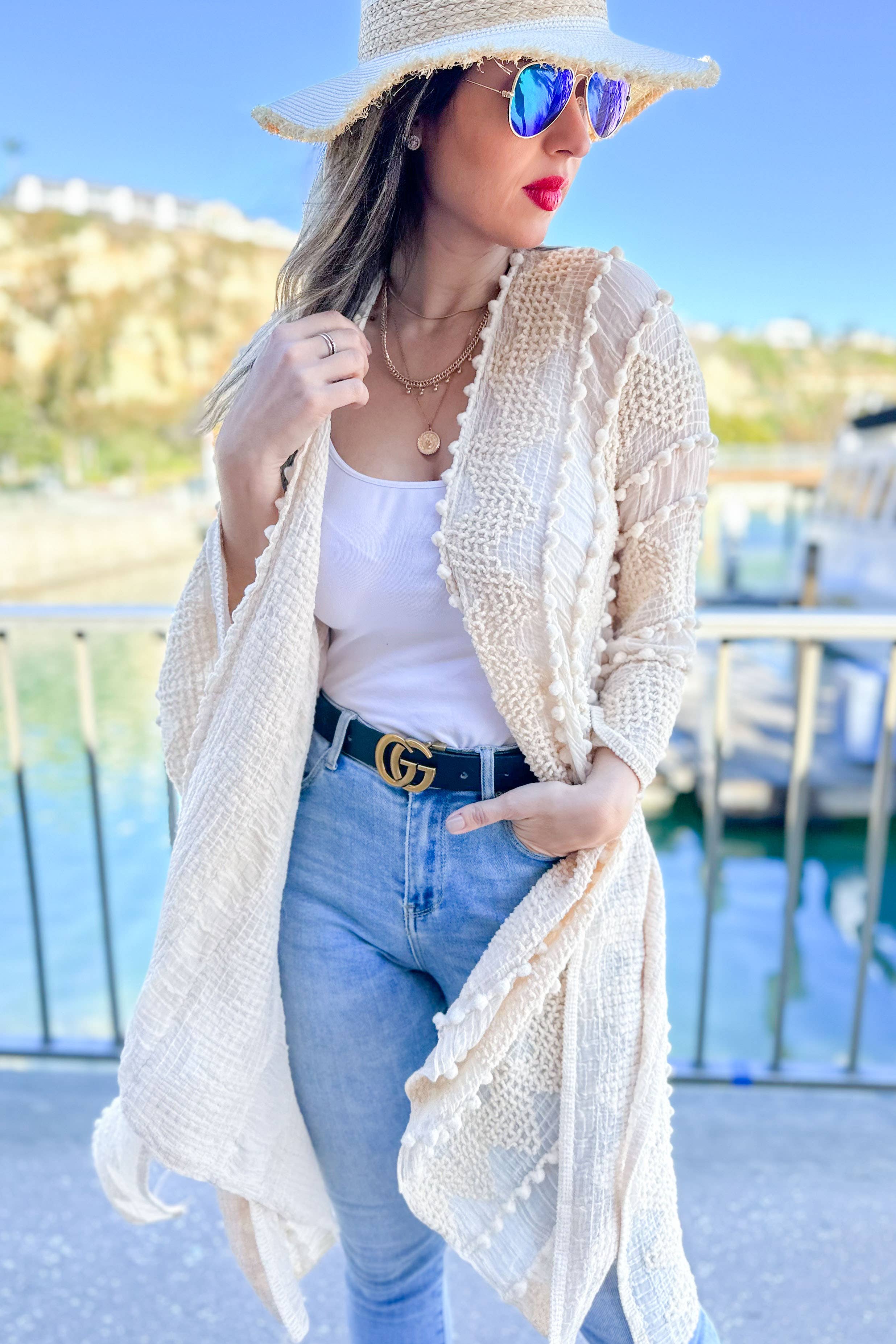 Ivory 3D Textured Open Front Soft Kimono Cover Up for wholesale on Faire5