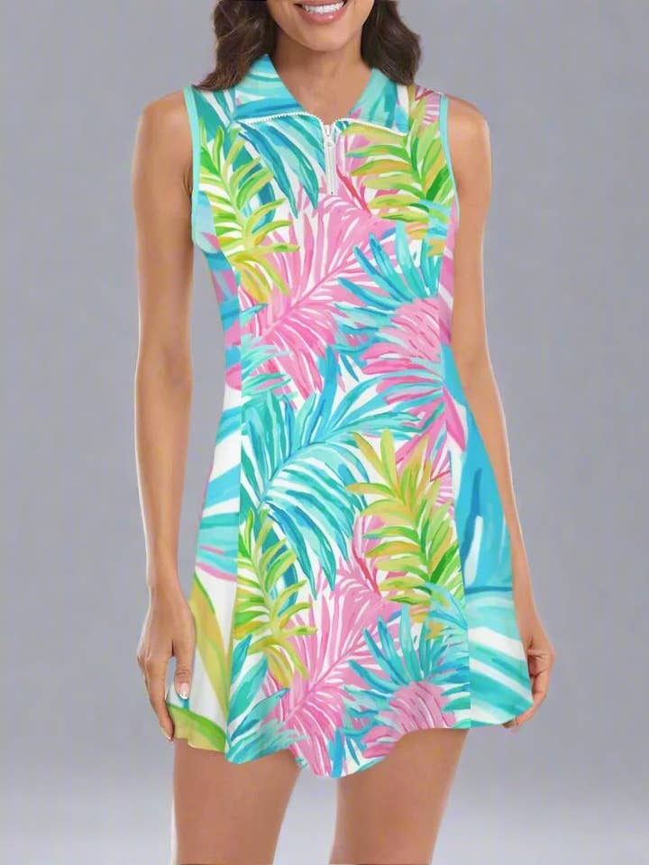 Abito corto da tennis preppy da donna, motivo floreale Los Cabos per la vendita all'ingrosso da parte di Berry Jane