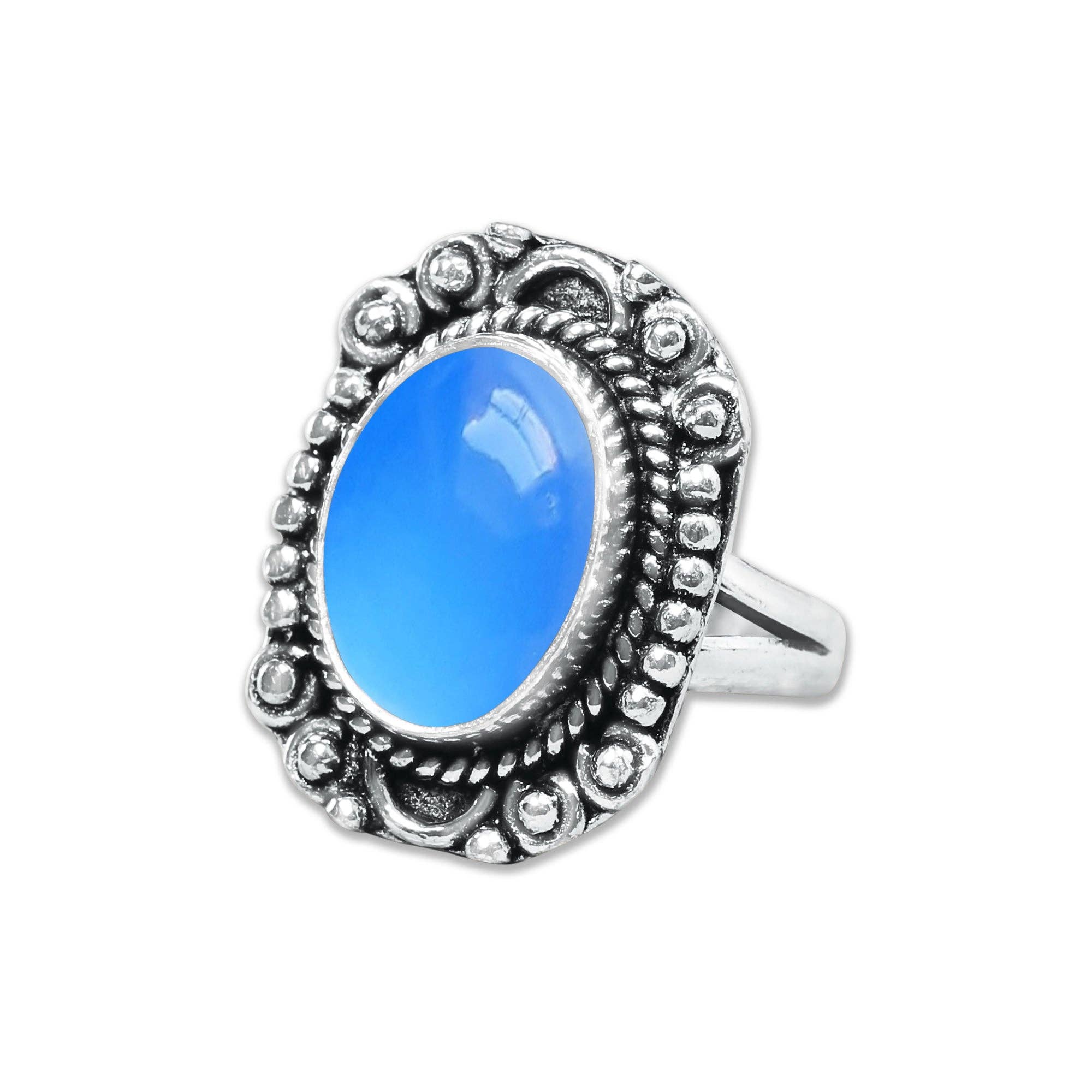 Handmade Jewels - Wholesale Cocktail/statement ring - Blue Chalcedony Rings – Handmade, Silver-Plated, Assorted Boho Designs (US Sizes 6–10, Made to Order)15