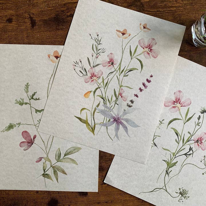 Magnifique Hearts - Wholesale Art Print - Set Of 3 Floral Art Prints, Delicate Botanical, Flowers, Pri