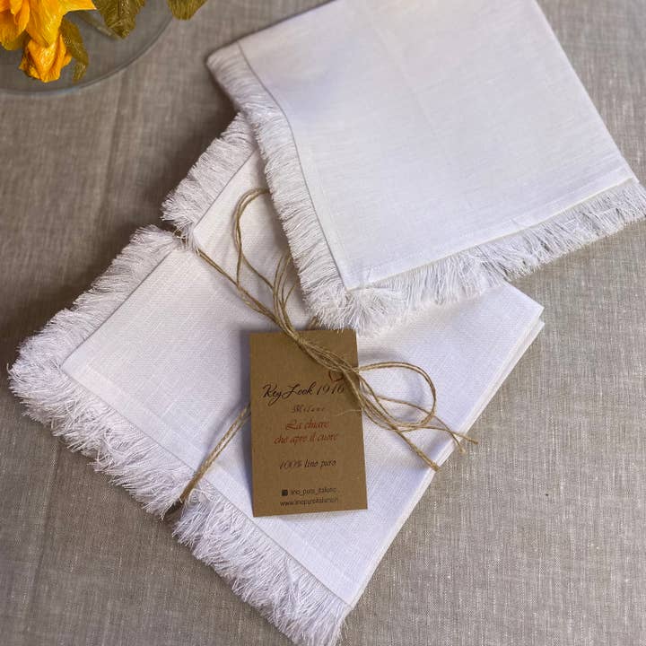 KEY LOOK1916 MILANO - Wholesale Dinner & Cloth Napkin - Linen napkins with fringes0