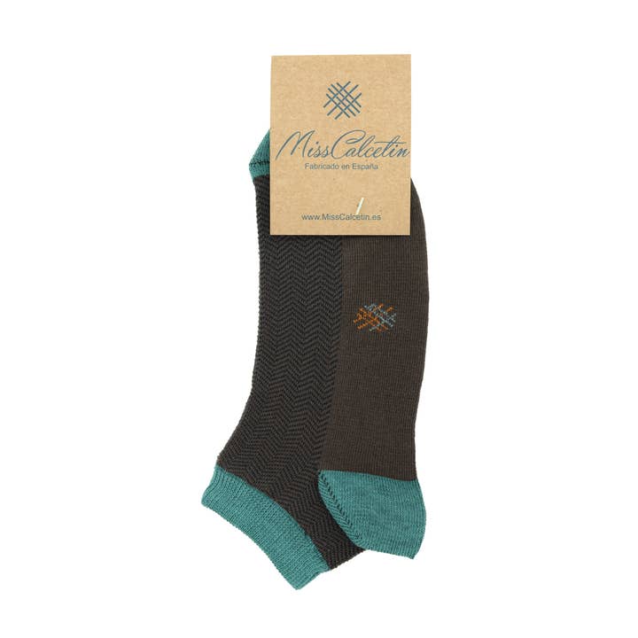 Miss Chocolate-Gin-Schwarze Knöchelsocken mit Fischgrätenmuster für den Großhandel von MissCalcetin