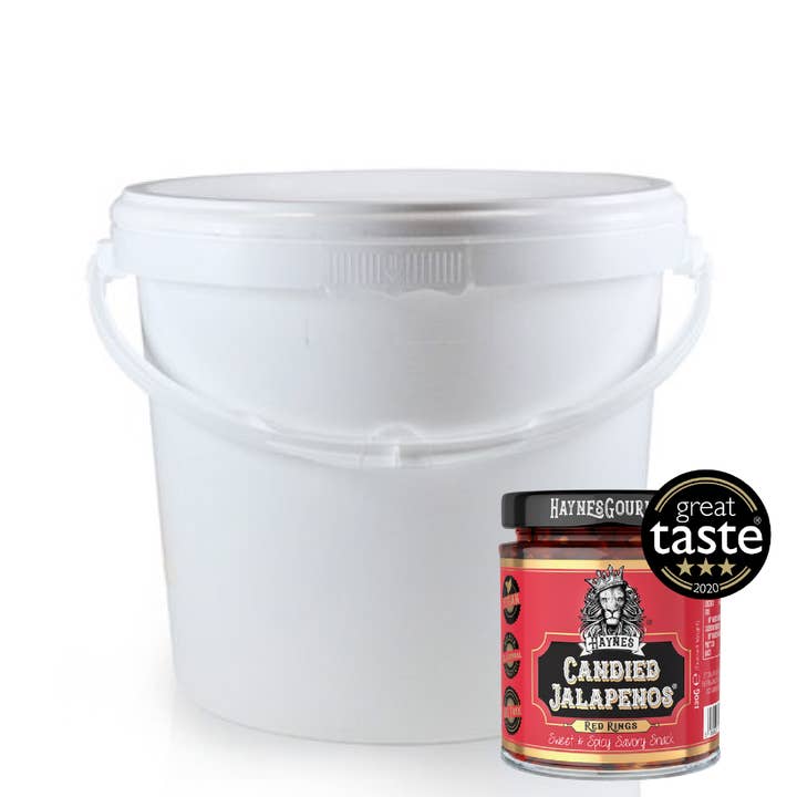 3kg Bucket - Red Jalapeno Rings (1.7kg Drained Weight)  for wholesale by Haynes Gourmet UK