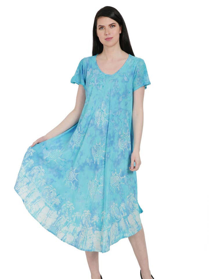 Turks Palmer Tie Dye Trapez Kjole UDS52-2434 for engroshandel hos Advance Apparels