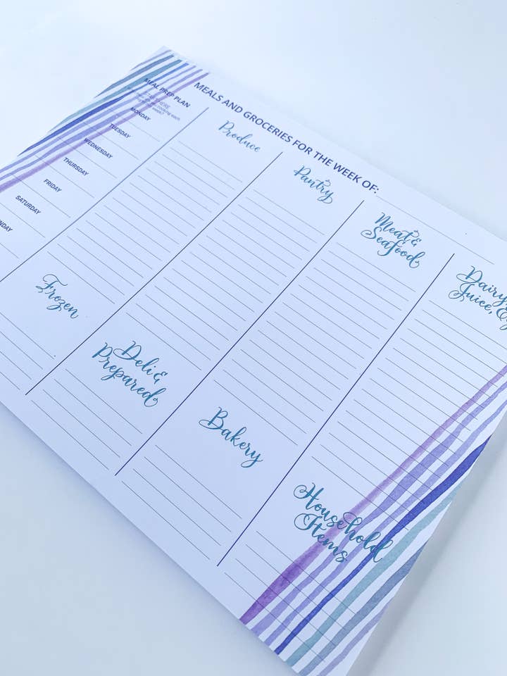Bloc de notas semanal para la planificación de comidas y compras para venta al por mayor de Leah E. Moss Designs