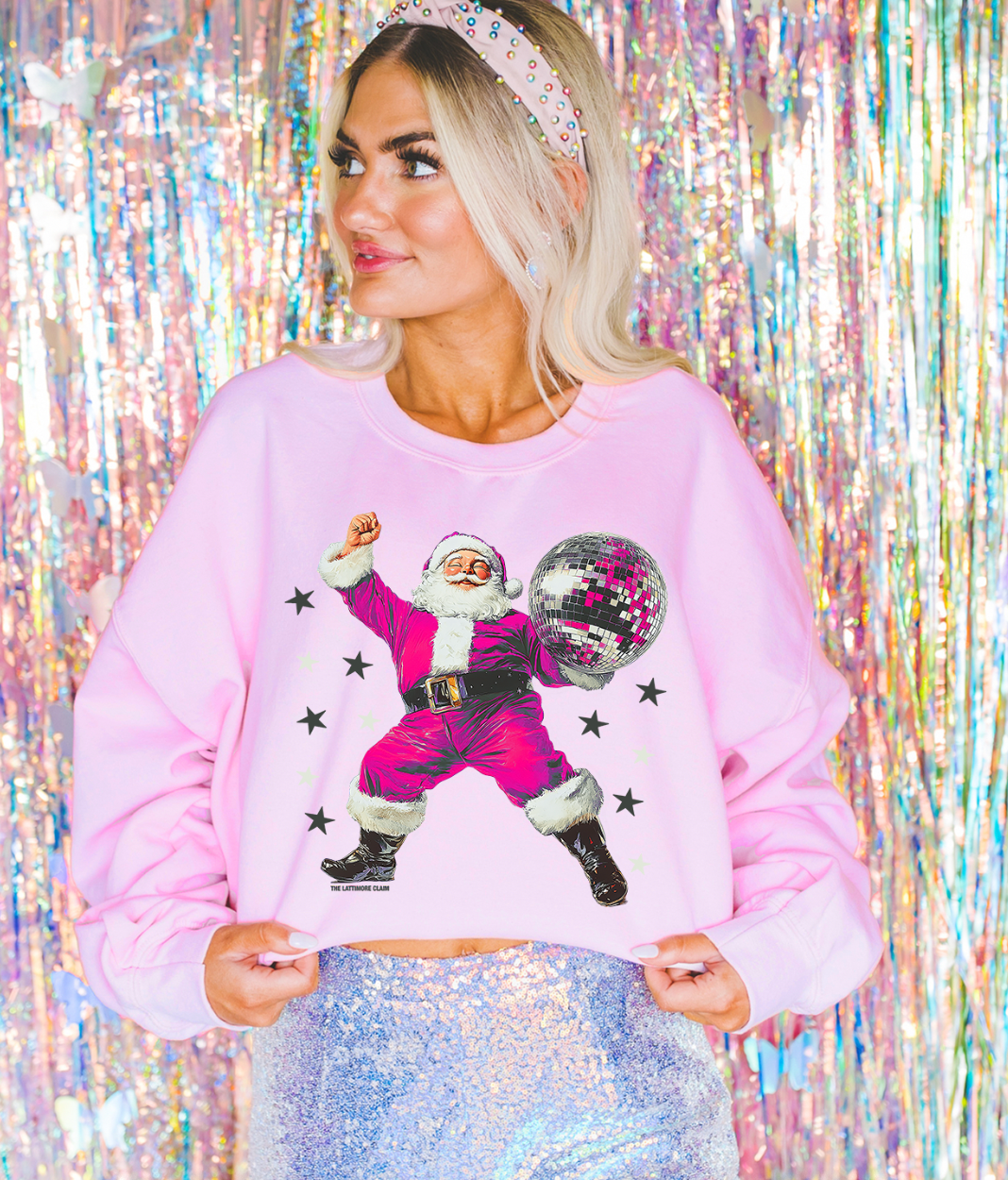 THE LATTIMORE CLAIM – wholesale Sweatshirt med tryck - Dam – Rosa Disco Dansande Tomte4