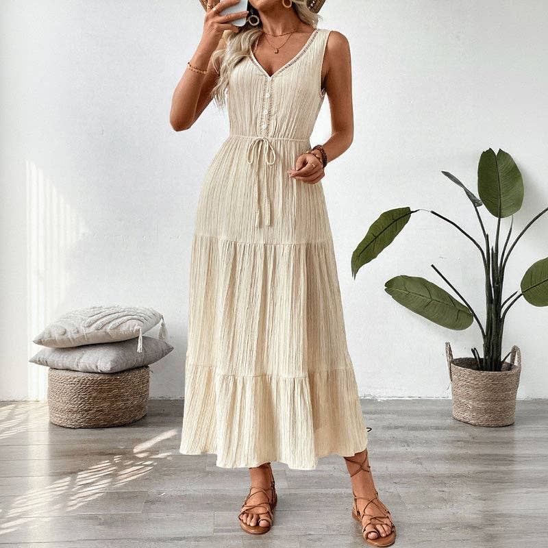 Apricot Textured Sleeveless Midi Dress Casual Flowy Vacation Look for wholesale on Faire0