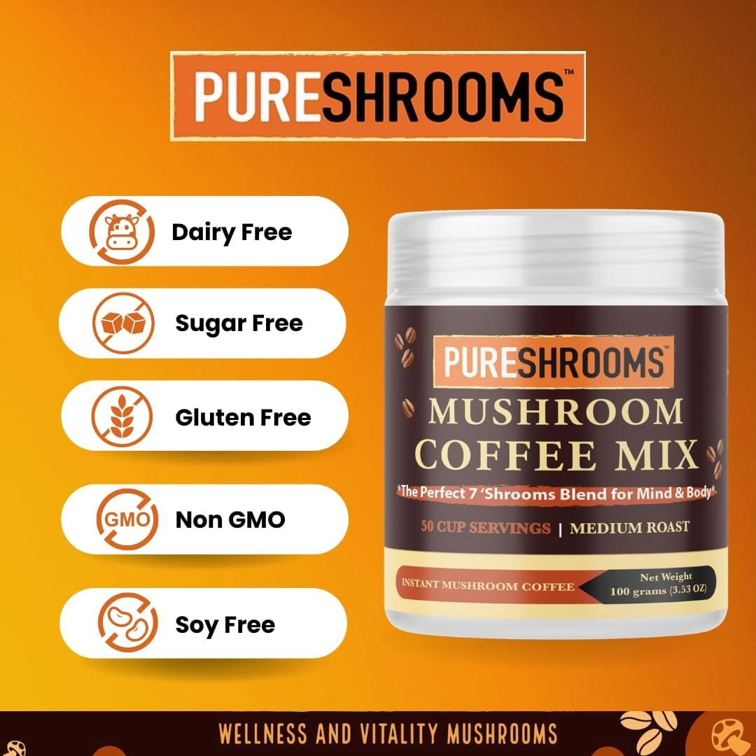 PureShrooms Inc. – Café/expresso instantâneo por atacado – Perfect 7 Mushroom Coffee 100 g | 50 porções5