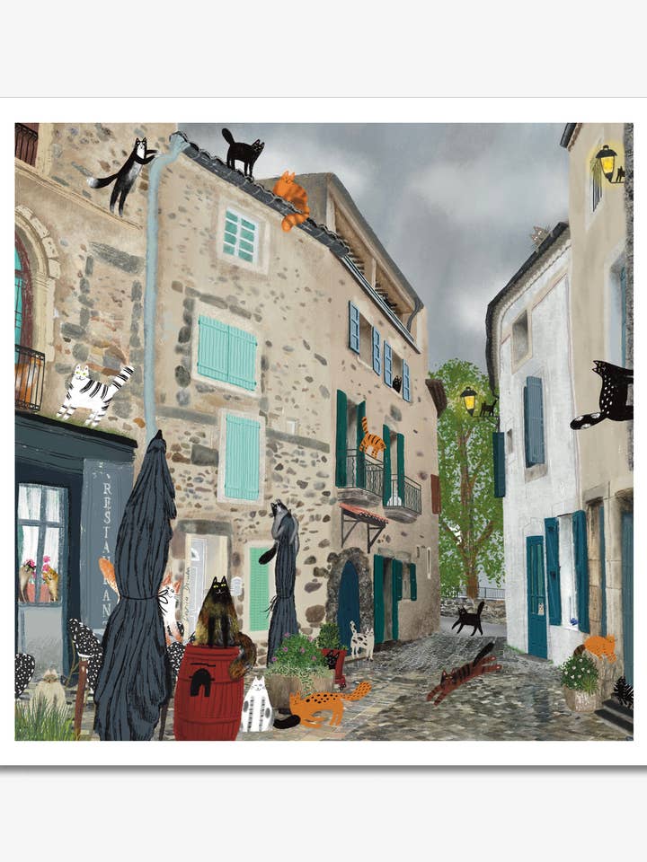 Katte efter regnen (Bize-Minervois) Uindrammet kunsttryk for engroshandel hos Dariia Dziuba