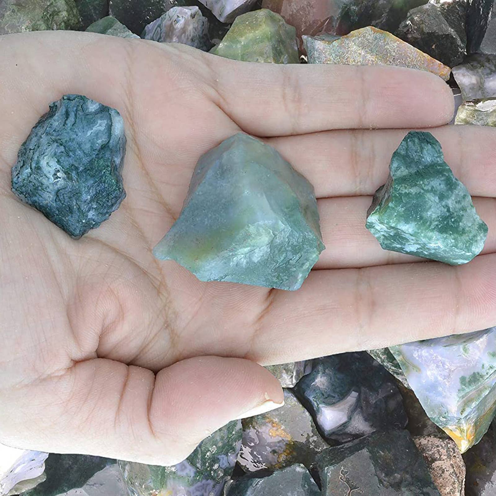 Fantasia Mining - Wholesale Spiritual Stone/Crystal - Rough Green Moss Agate - India - Raw Natural Stones (1 lb)1