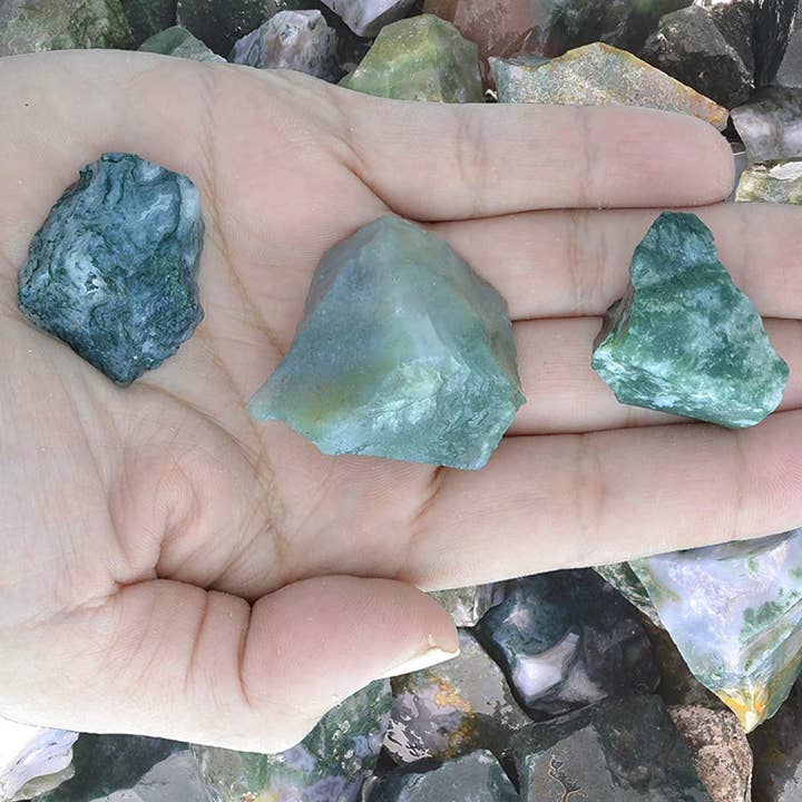 Fantasia Mining - Wholesale Spiritual Stone/Crystal - Rough Green Moss Agate - India - Raw Natural Stones (1 lb)1