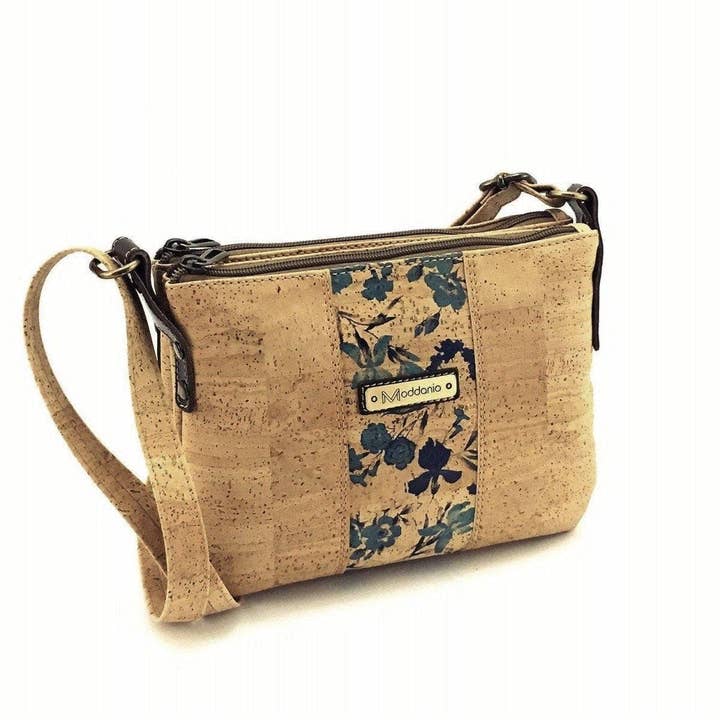 Moddanio Cork – wholesale Axelväska - Dam – Cork Crossbody och Vegan handväska för kvinnor i blått blommig