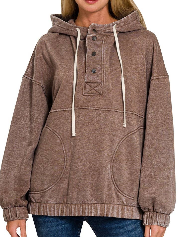 Acid Wash Fleece Oversized Pocket Hoodie for wholesale by Vanilla Monkey