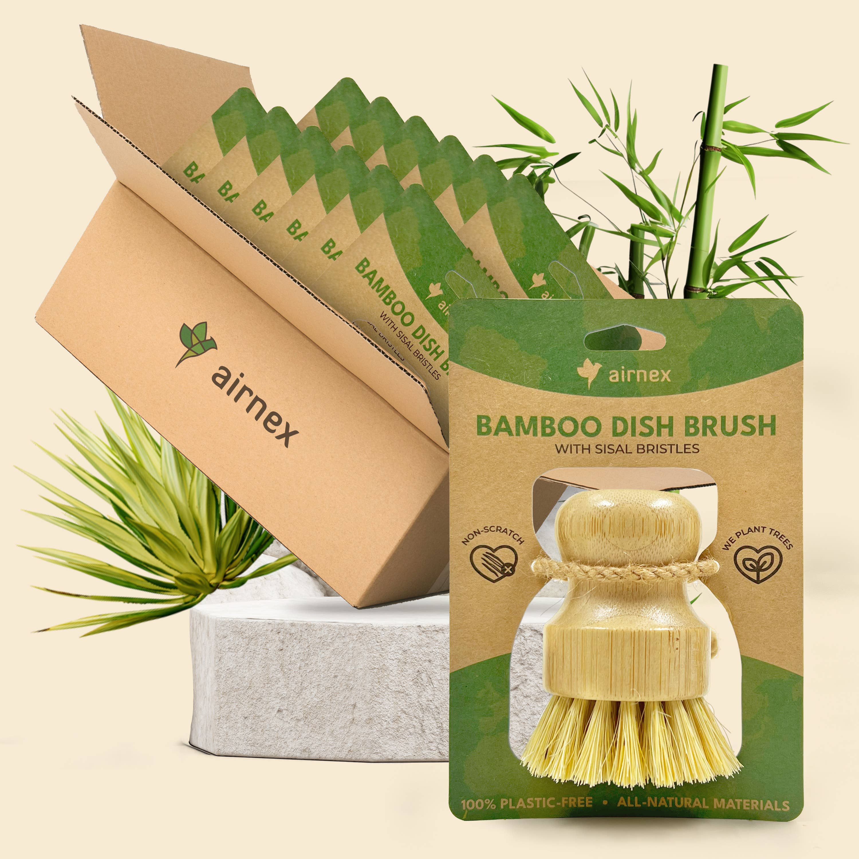 AIRNEX - Wholesale Cleaning Brush - Eco Kitchen Cleaning Supplies  - 1 Pack Bamboo Dish Brush6